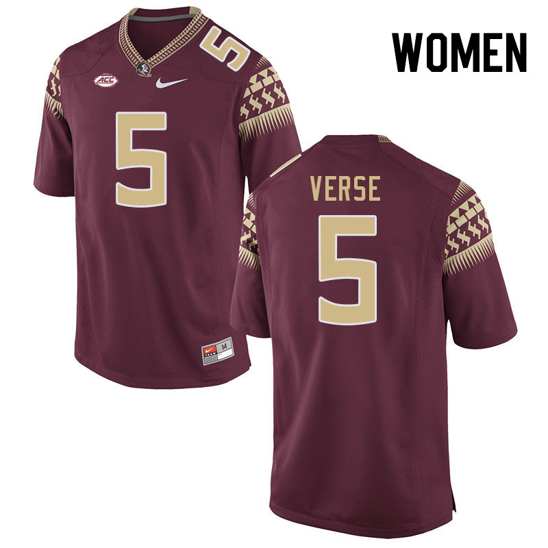 Women #5 Jared Verse Florida State Seminoles College Football Jerseys Stitched-Garnet - Click Image to Close